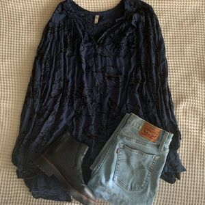 Free People Navy Floral Tunic